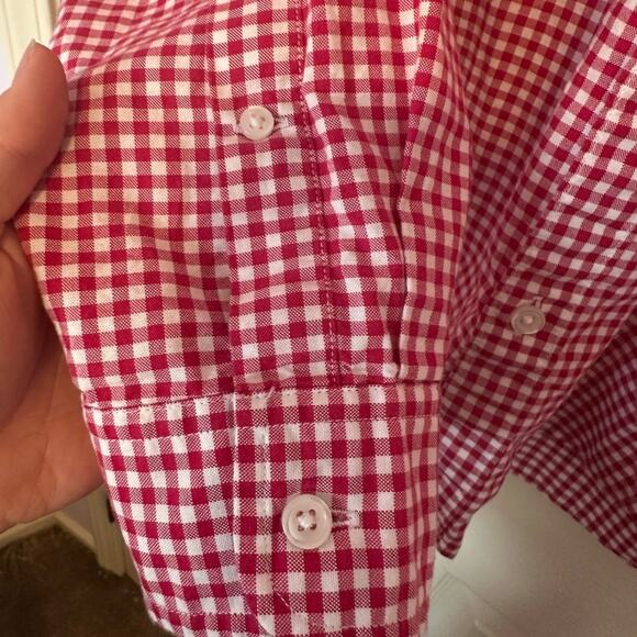 J. Crew Mens Gingham Long-Sleeve Button-Down Oxford Shirt Size M Slim Red/White - Picture 6 of 10